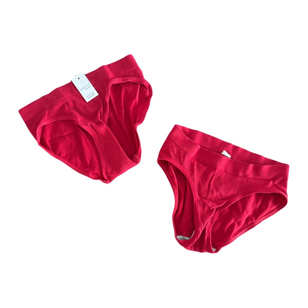 Dark Red FineToo Ribbed Briefs (Set of 2)